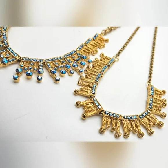 ๐ข3/$19๐ข Blue AB Rhinestone Gold Necklace Set Lot of 2 HOLIDAY Party - Picture 6 of 7